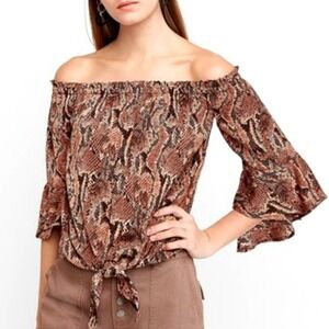 Express off shoulder top brown snake print‎ Women's medium